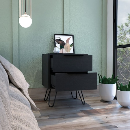 Tuhome Augusta 2 Nightstand, Four Legs, Two Drawers, Black MLW7032